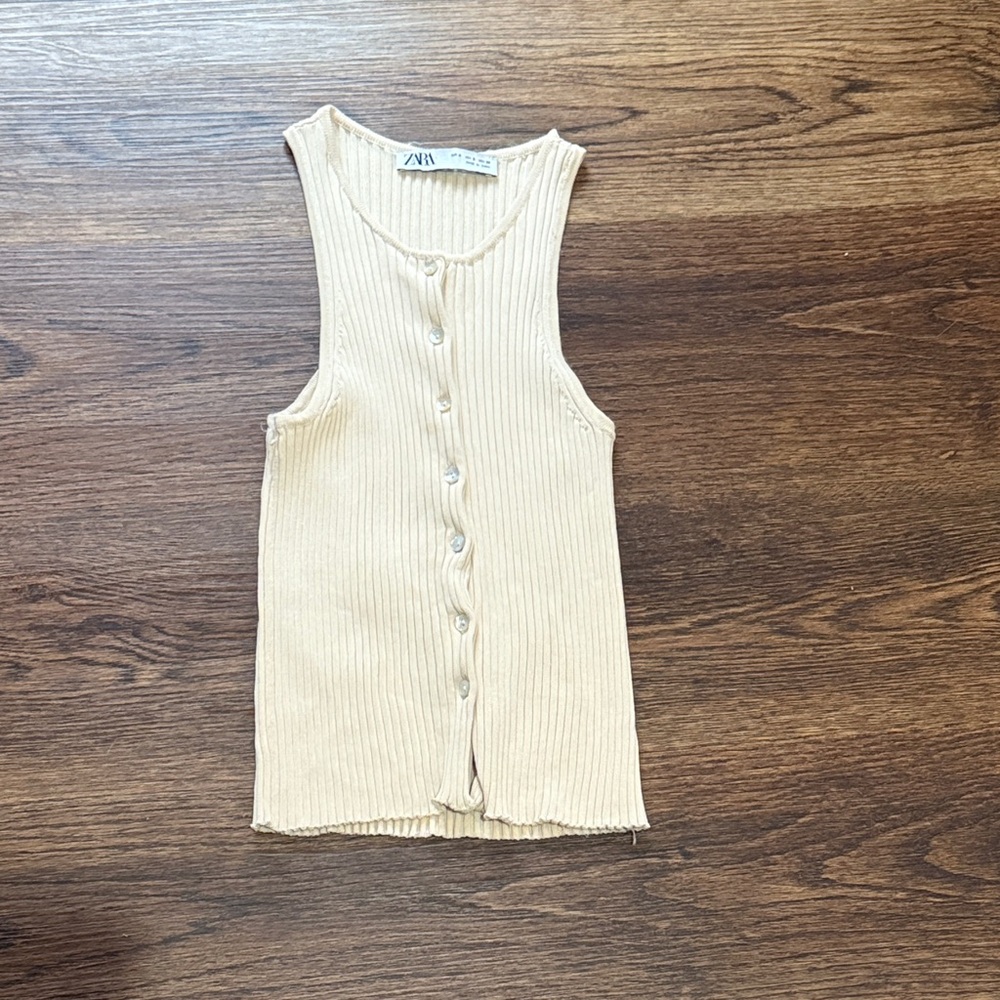 Zara Cream Ribbed Button-Front Tank Top - Picture 3 of 6